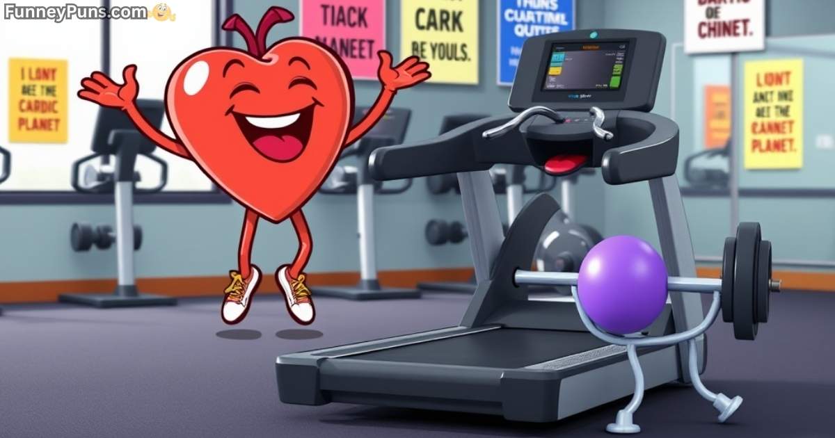 cardio-comedy-puns-that-will-keep-your-heart-racing Cteate an image of the Funny Treadmill Chuckles: Running to Keep You Moving